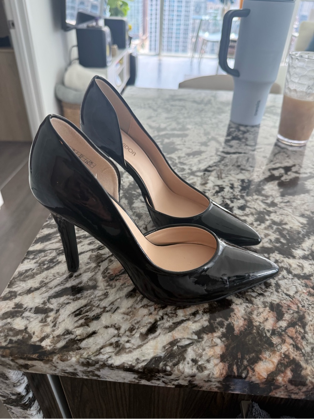 Jenn Ardor Black Patent Pointed-Toe Stiletto Pumps